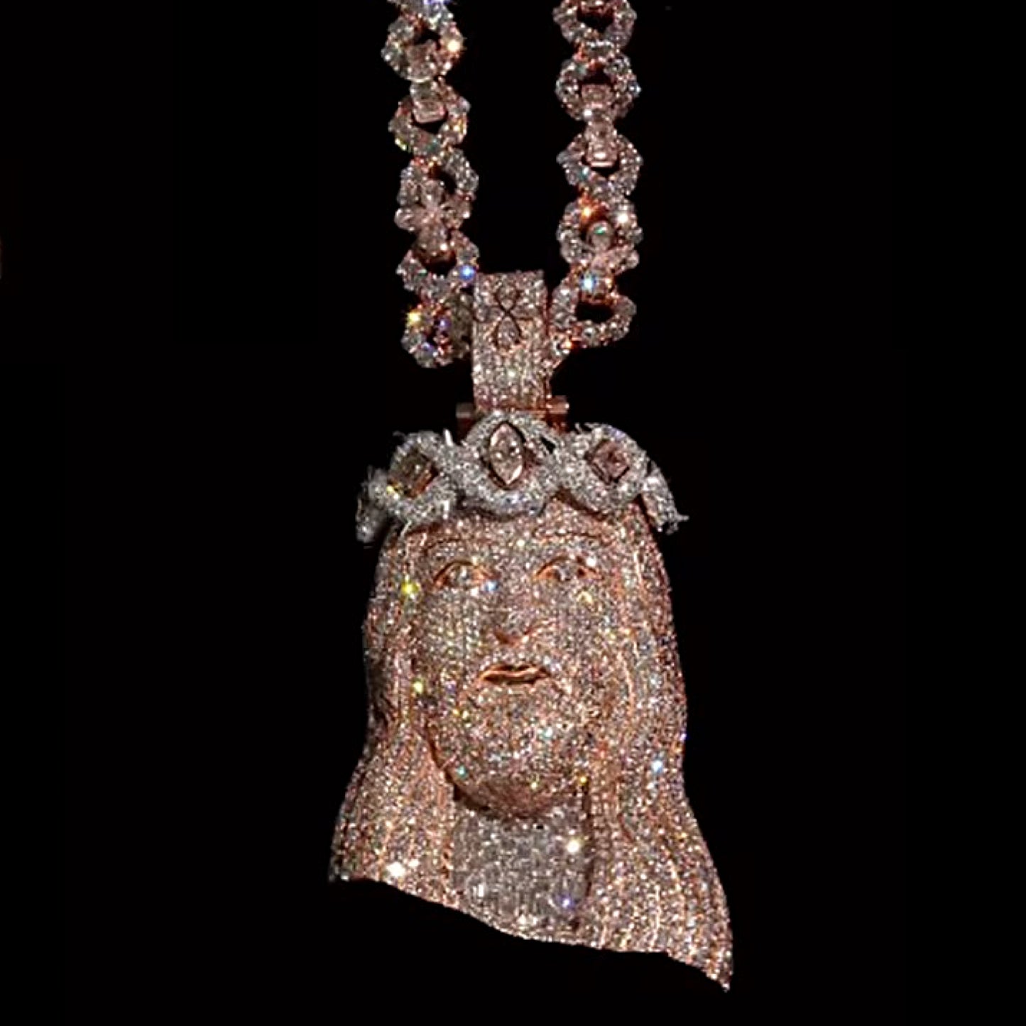 Diamond Crown Jesus Pendant Necklace