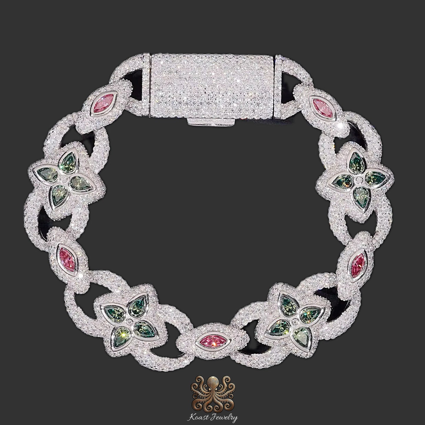 Opulent Floral Diamond Gemstone Bracelet
