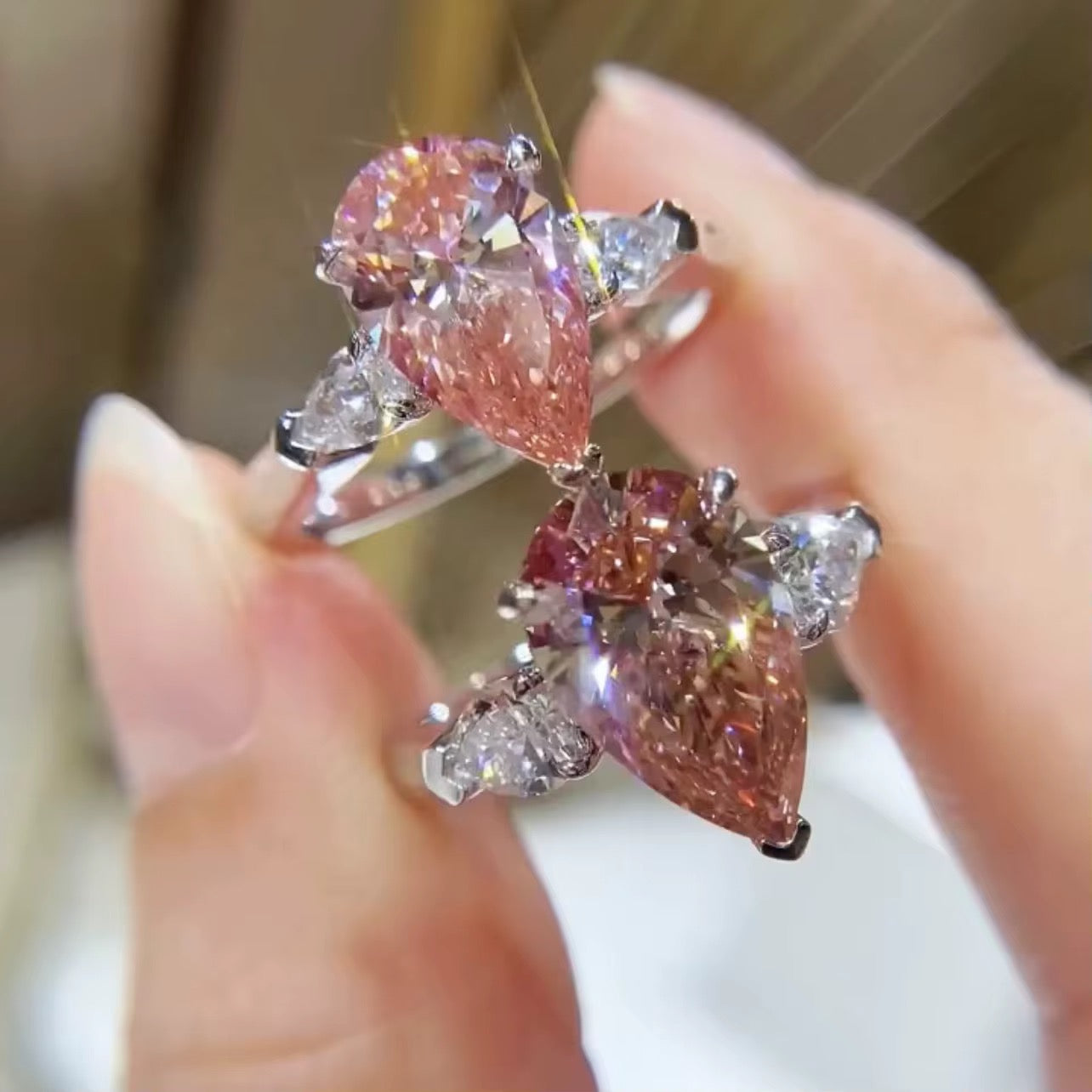 Fancy Pink Pear Diamond Engagement Ring In White Gold