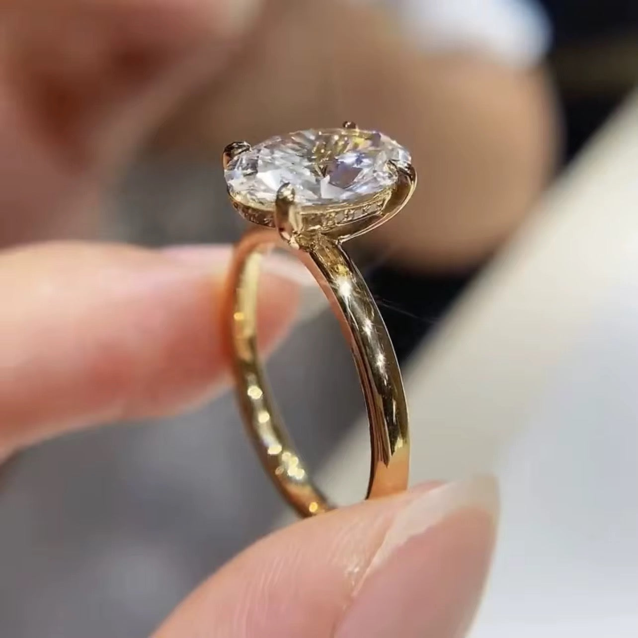 Oval Solitaire Diamond Engagement Ring In White Gold