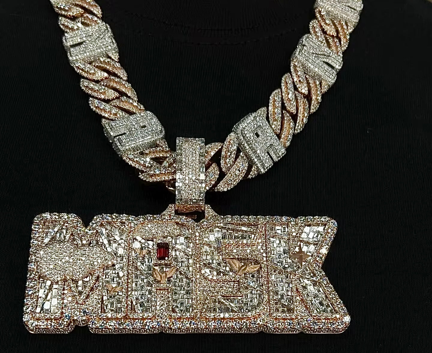 Opulent Diamond Cuban Link Chain with Custom "MNEK" Pendant
