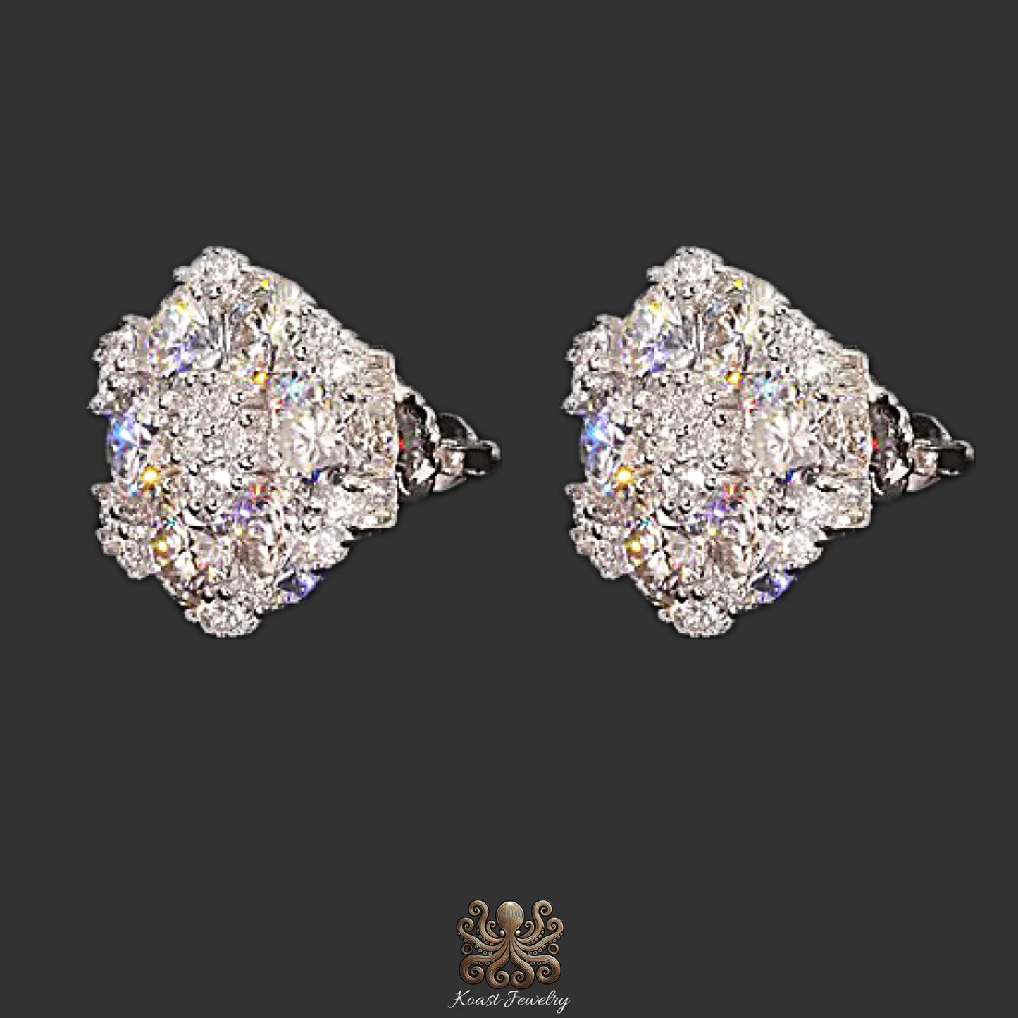 Hexagonal Diamond Cluster Stud Earrings