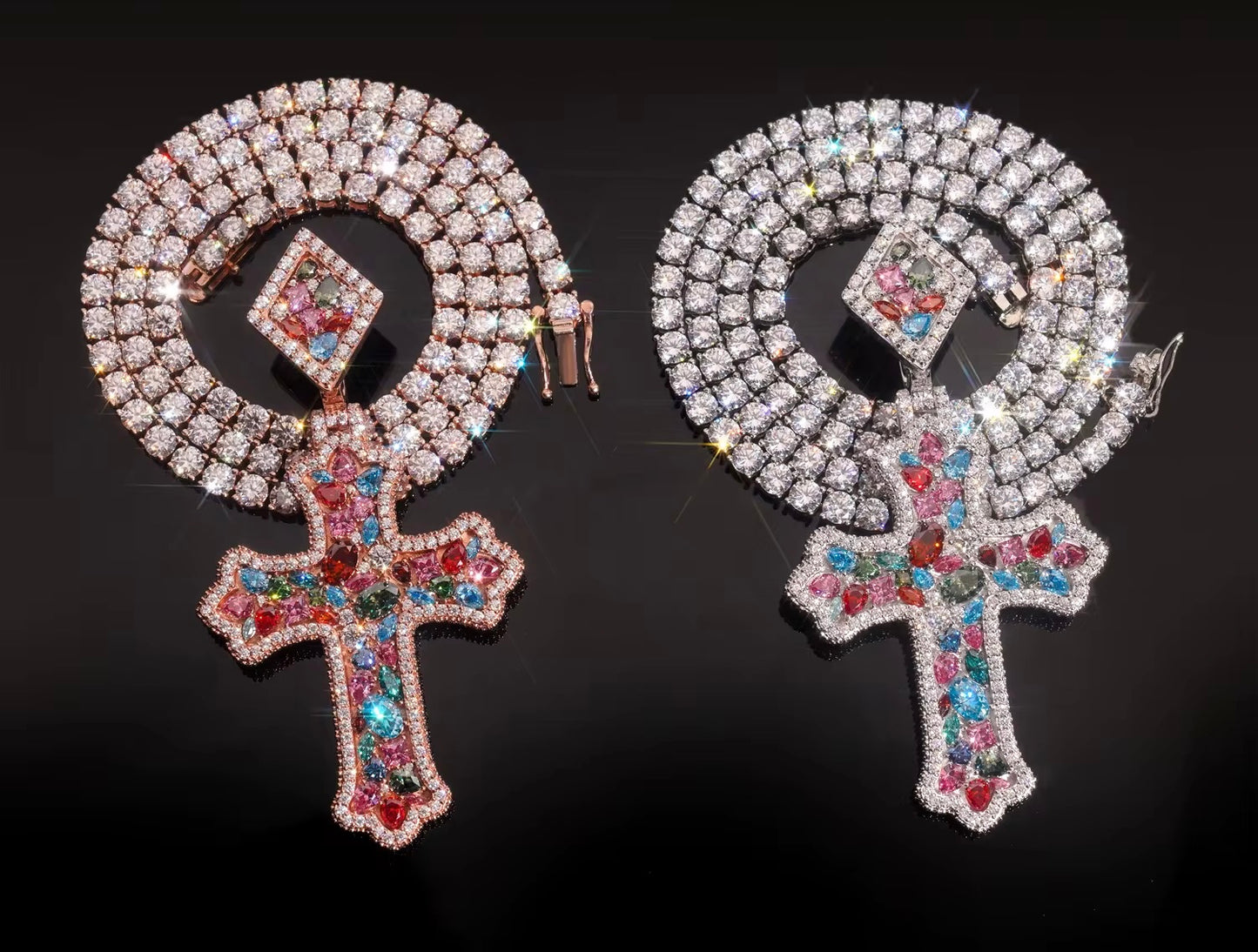 Luxury Diamond Cross Tennis Chain Pendant