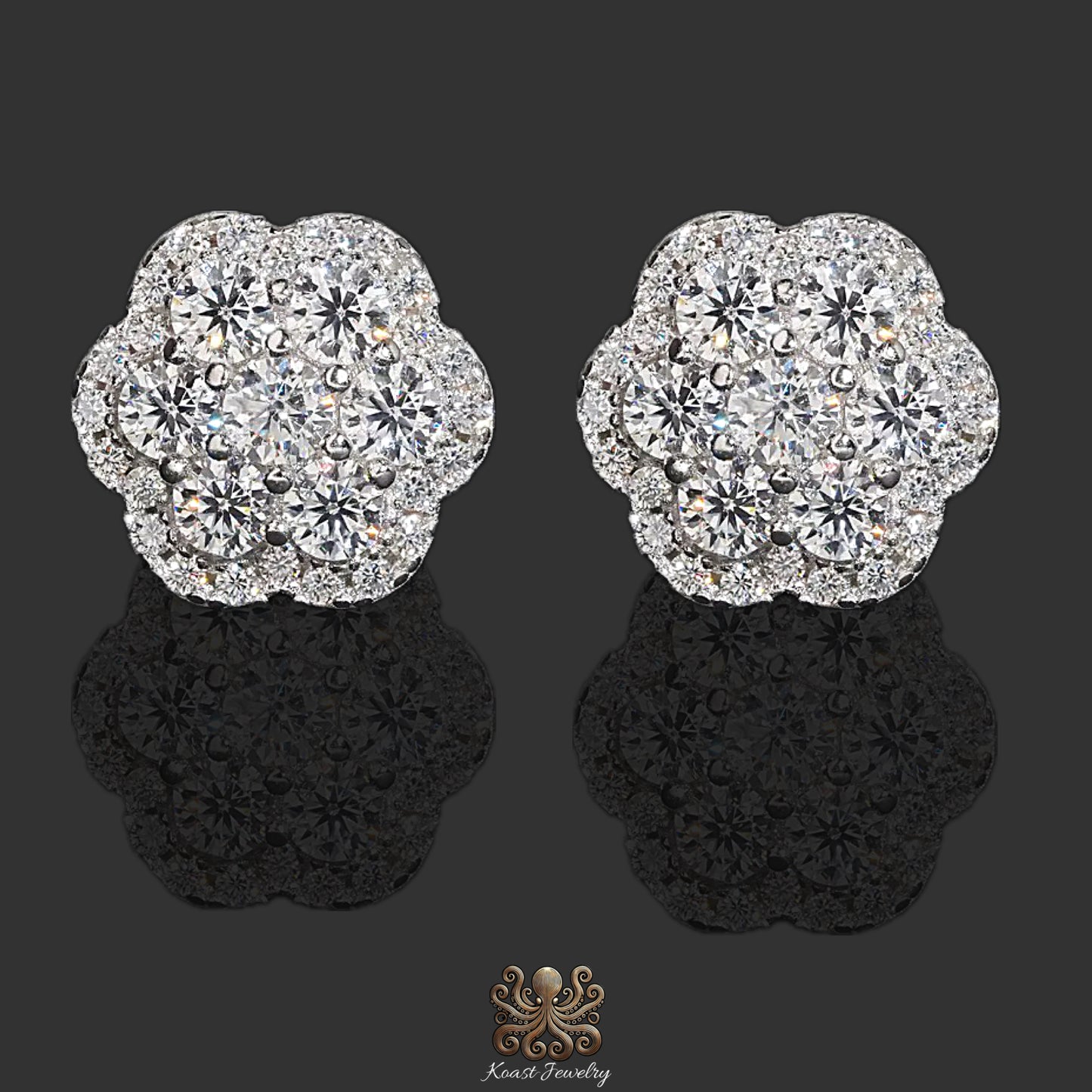 Floral Diamond Cluster Stud Earrings