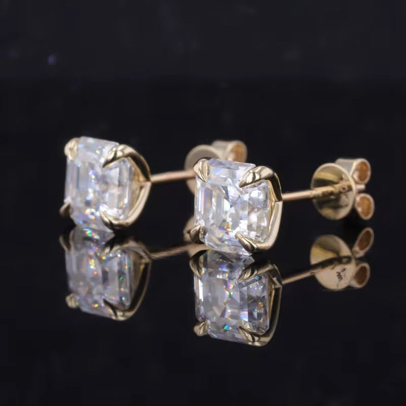 Crab Claw Asscher-Cut Diamond Stud Earrings