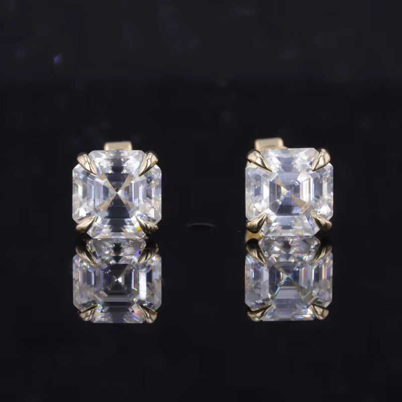 Crab Claw Asscher-Cut Diamond Stud Earrings
