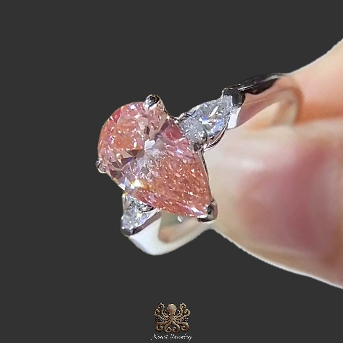 Fancy Pink Pear Diamond Engagement Ring In White Gold