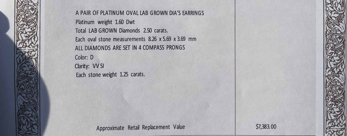 Platinum Oval Compass Prong Diamond Stud Earrings (2.50 ct.tw.)