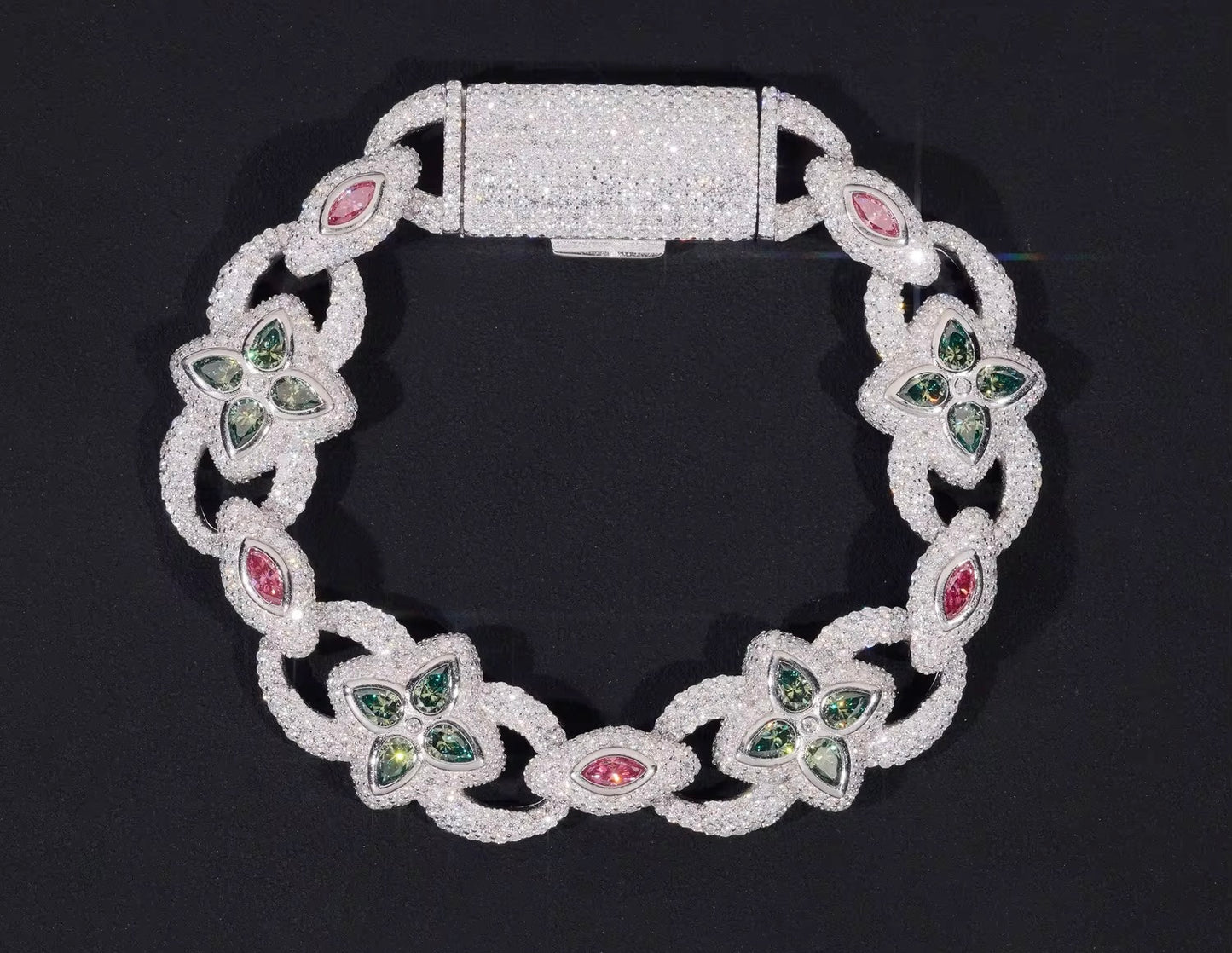 Opulent Floral Diamond Gemstone Bracelet