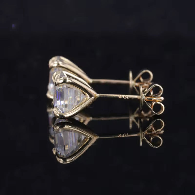 Crab Claw Asscher-Cut Diamond Stud Earrings
