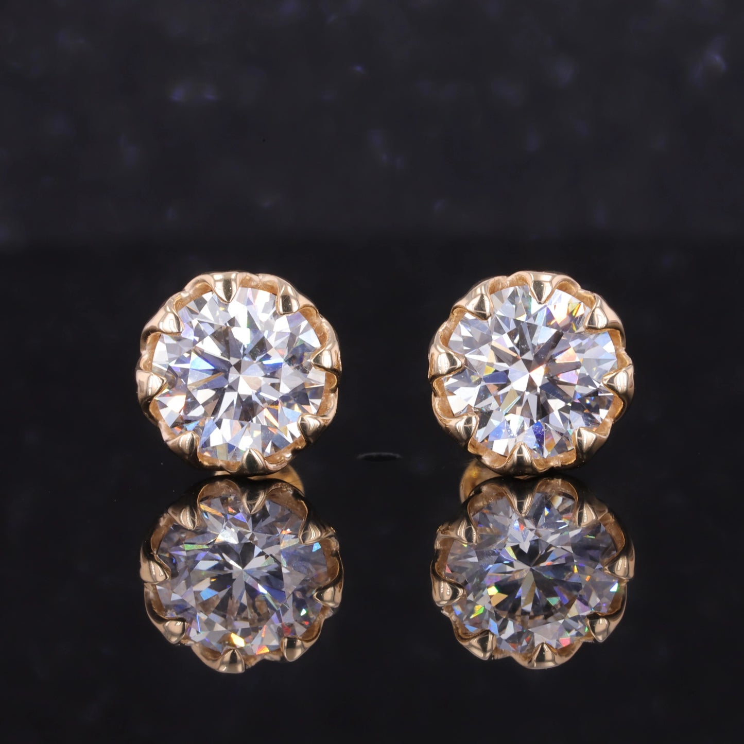 Lotus Blossom Diamond Stud Earrings