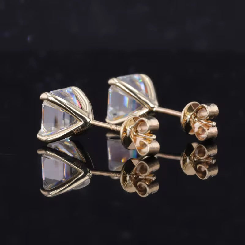 Crab Claw Asscher-Cut Diamond Stud Earrings