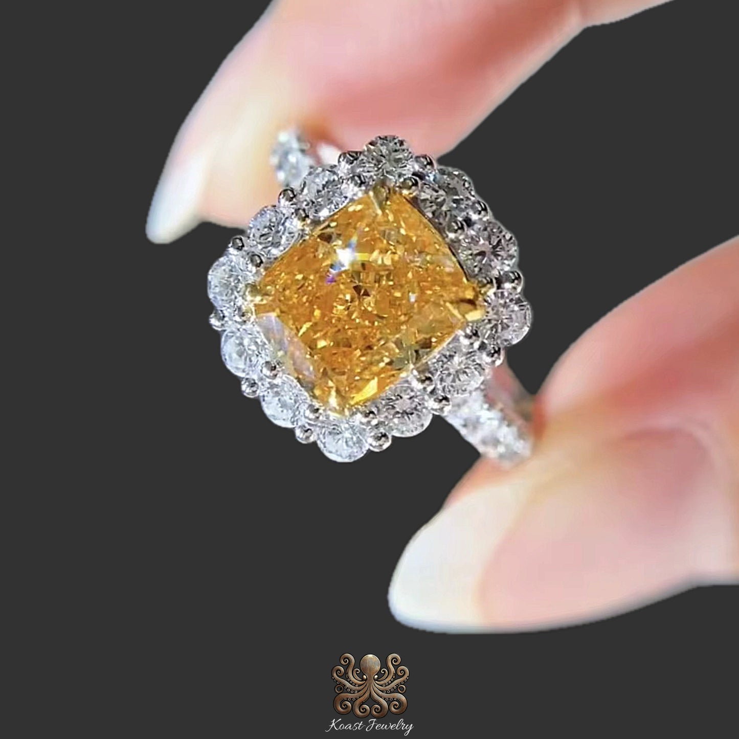 Rectangular Cushion-Cut Fancy Yellow Diamond Engagement Ring In White Gold