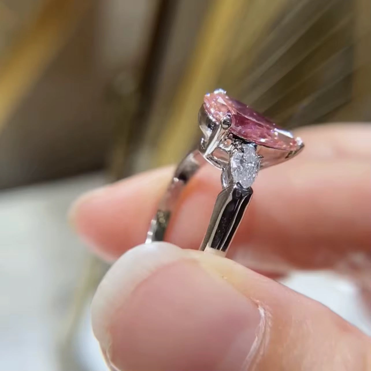 Fancy Pink Pear Diamond Engagement Ring In White Gold