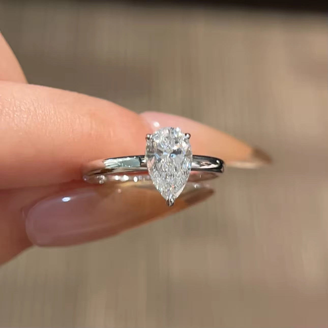 Pear-Cut Diamond Solitaire Ring