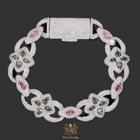 Opulent Floral Diamond Gemstone Bracelet