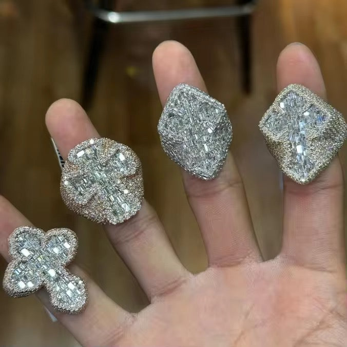 Mosaic Cross Diamond Statement Rings
