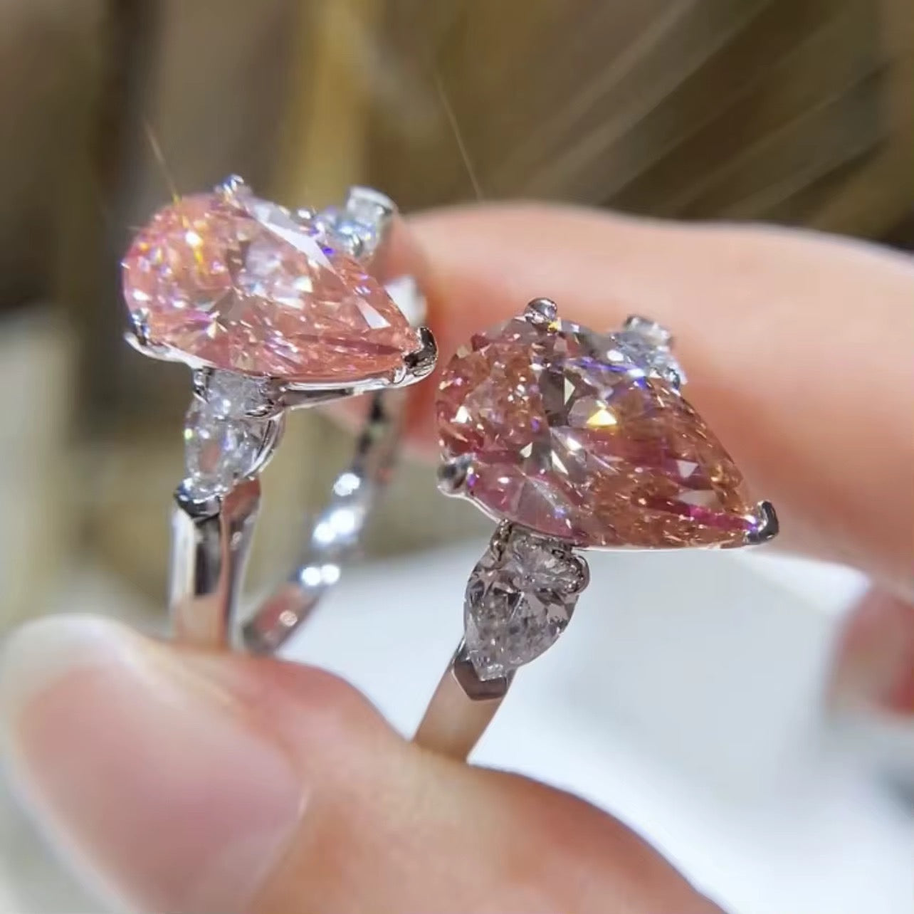 Fancy Pink Pear Diamond Engagement Ring In White Gold
