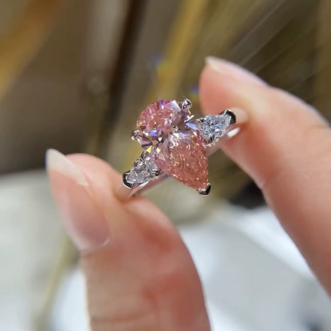 Fancy Pink Pear Diamond Engagement Ring In White Gold