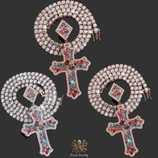 Luxury Diamond Cross Tennis Chain Pendant
