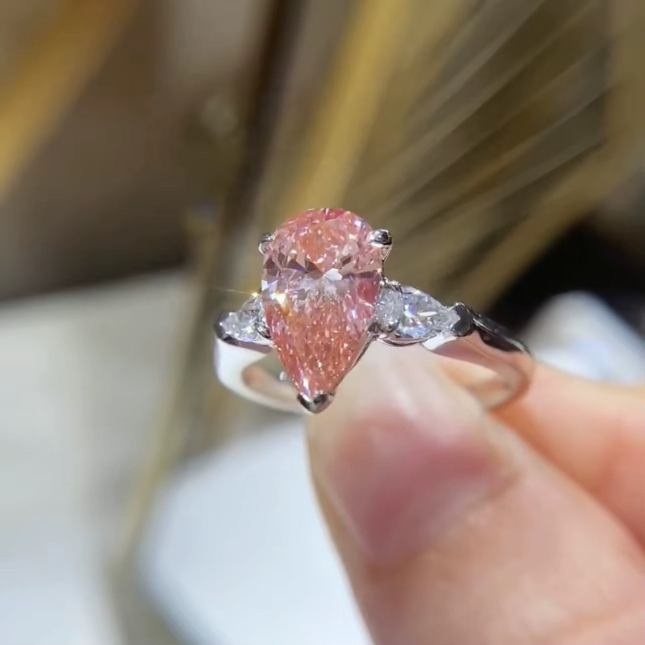 Fancy Pink Pear Diamond Engagement Ring In White Gold