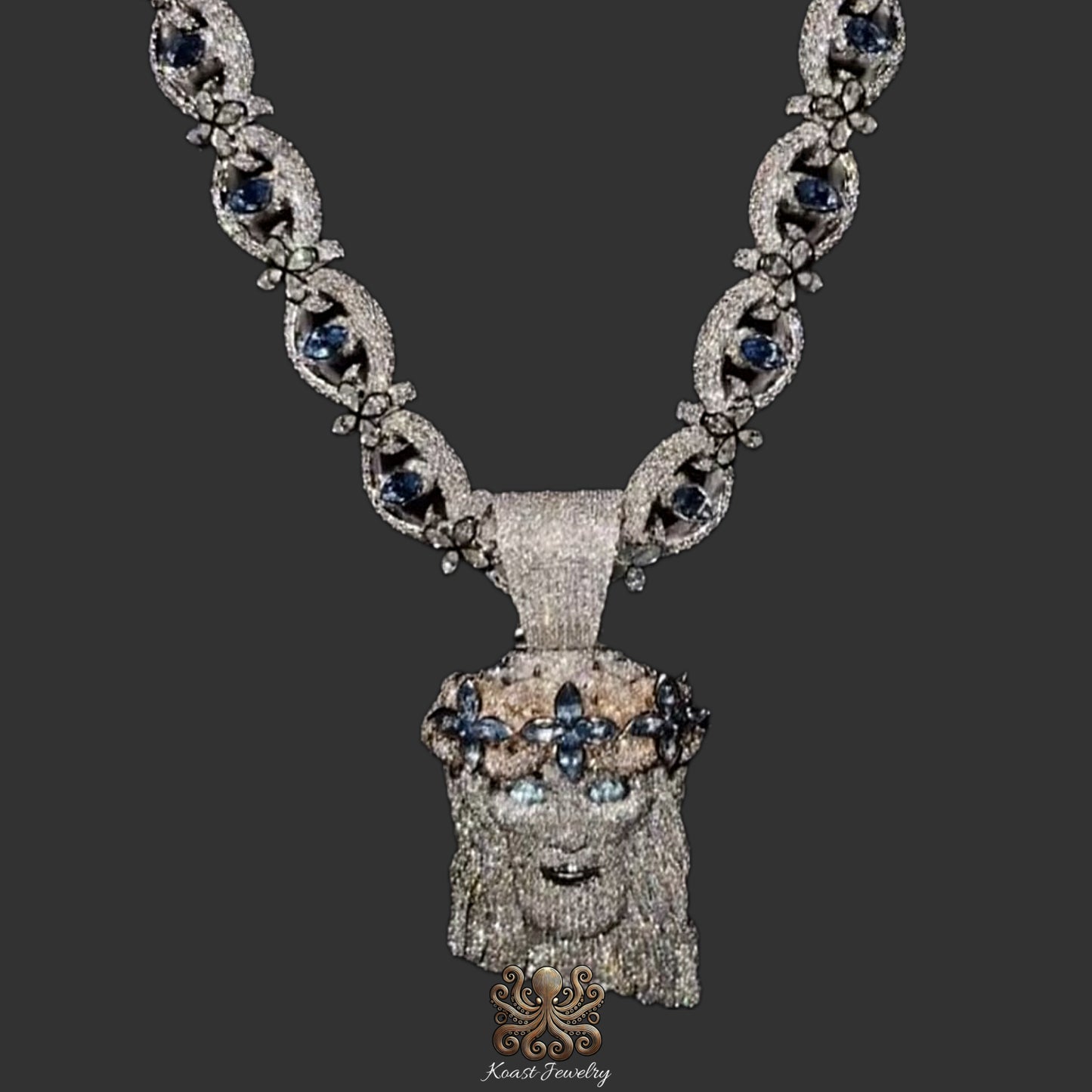 Sapphire and Diamond Jesus Luxury Statement Necklace