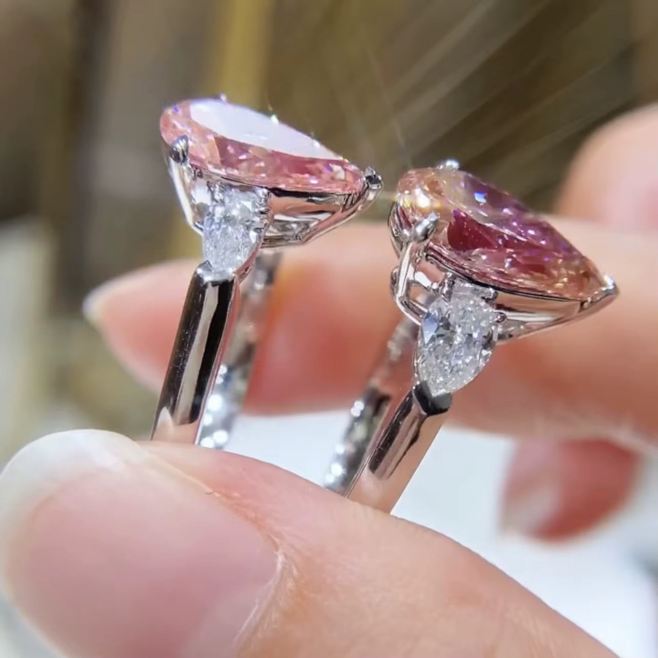 Fancy Pink Pear Diamond Engagement Ring In White Gold