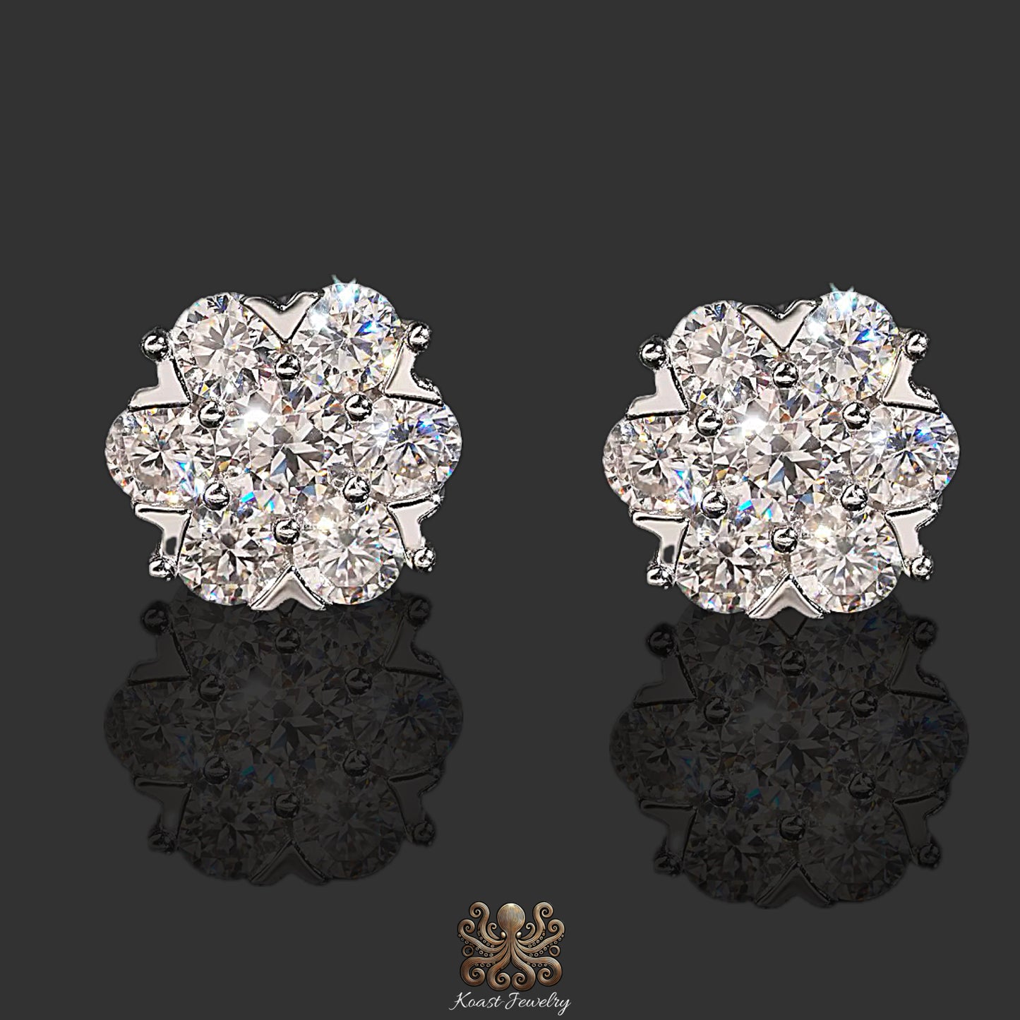 14k Gold 8MM Cluster Diamond Stud Earrings