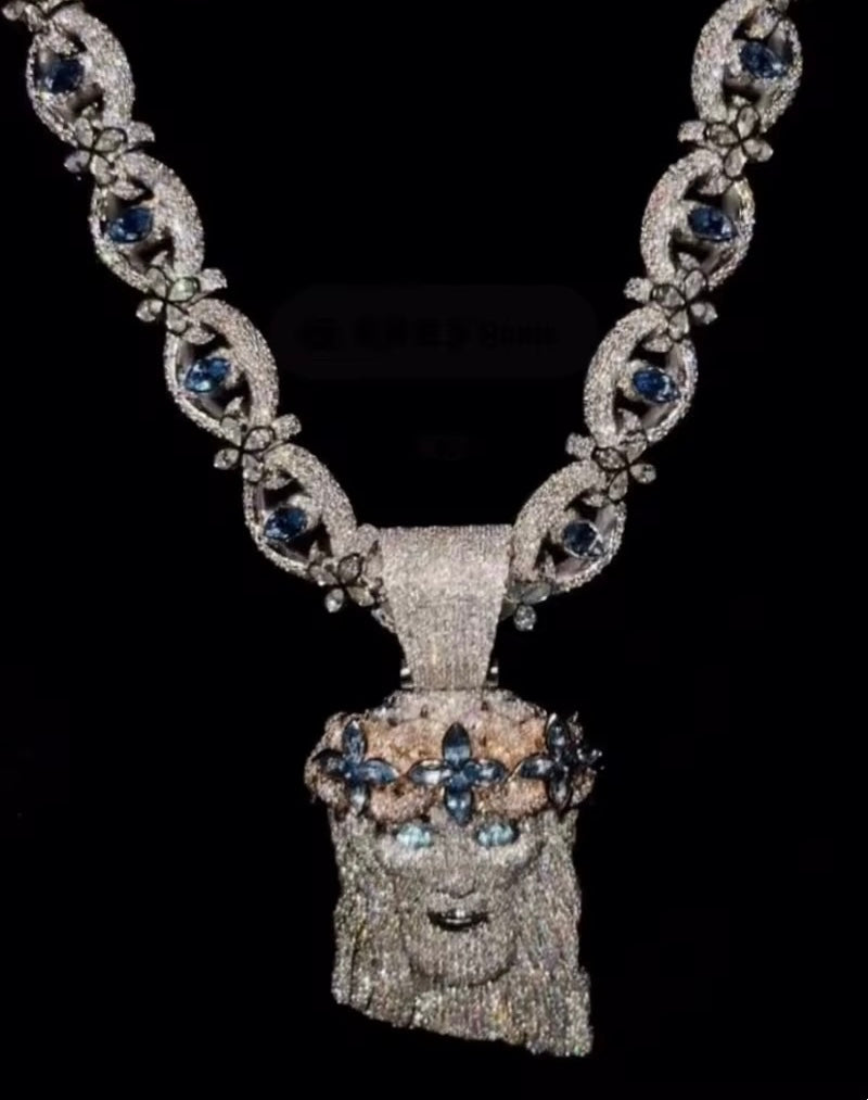 Sapphire and Diamond Jesus Luxury Statement Necklace