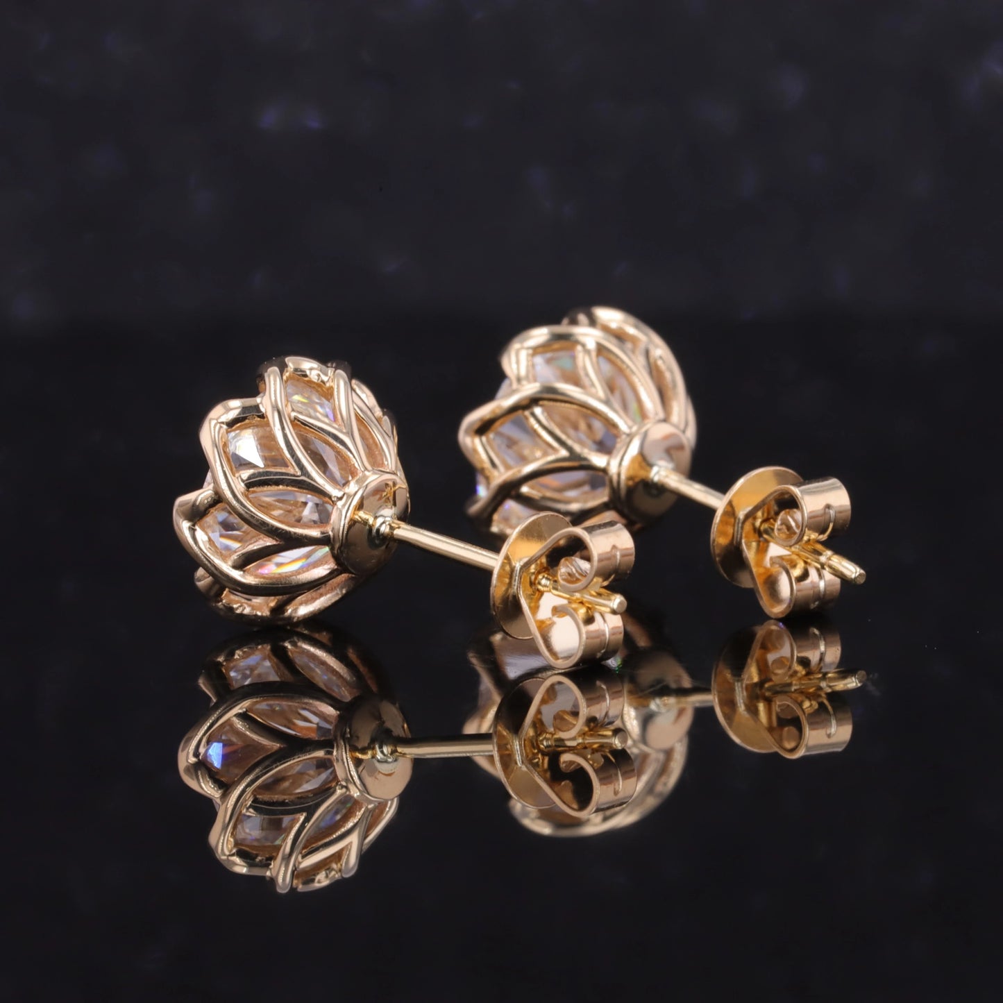 Lotus Blossom Diamond Stud Earrings