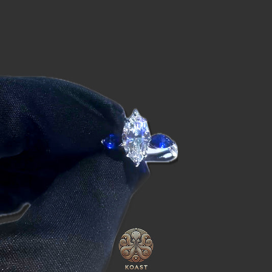 Marquise Cut Diamond Paired With Two Marquise Shaped Sapphire Engagement Ring In White Gold
(2.80 ct.tw.)